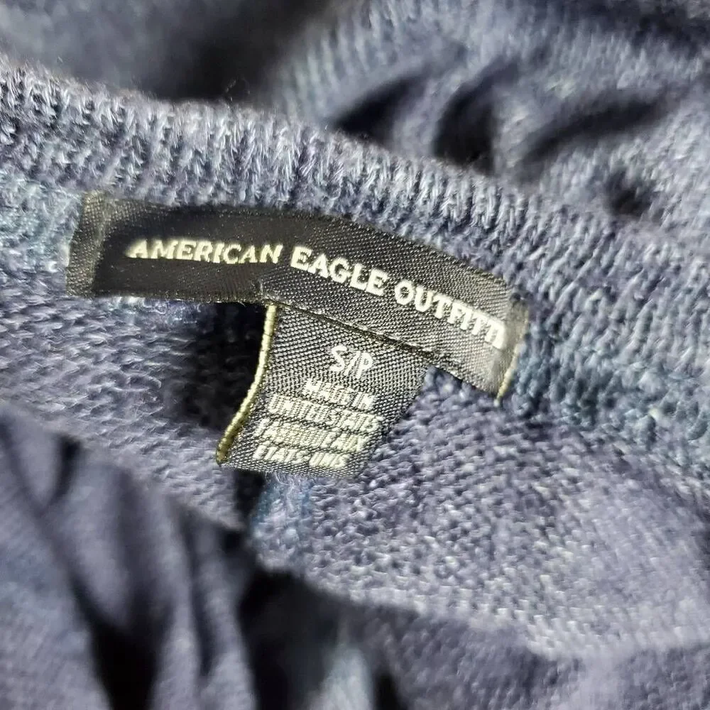 American Eagle S Navy Blue Lightweight Drape Cardigan Open Front Ribbed Knit USA
